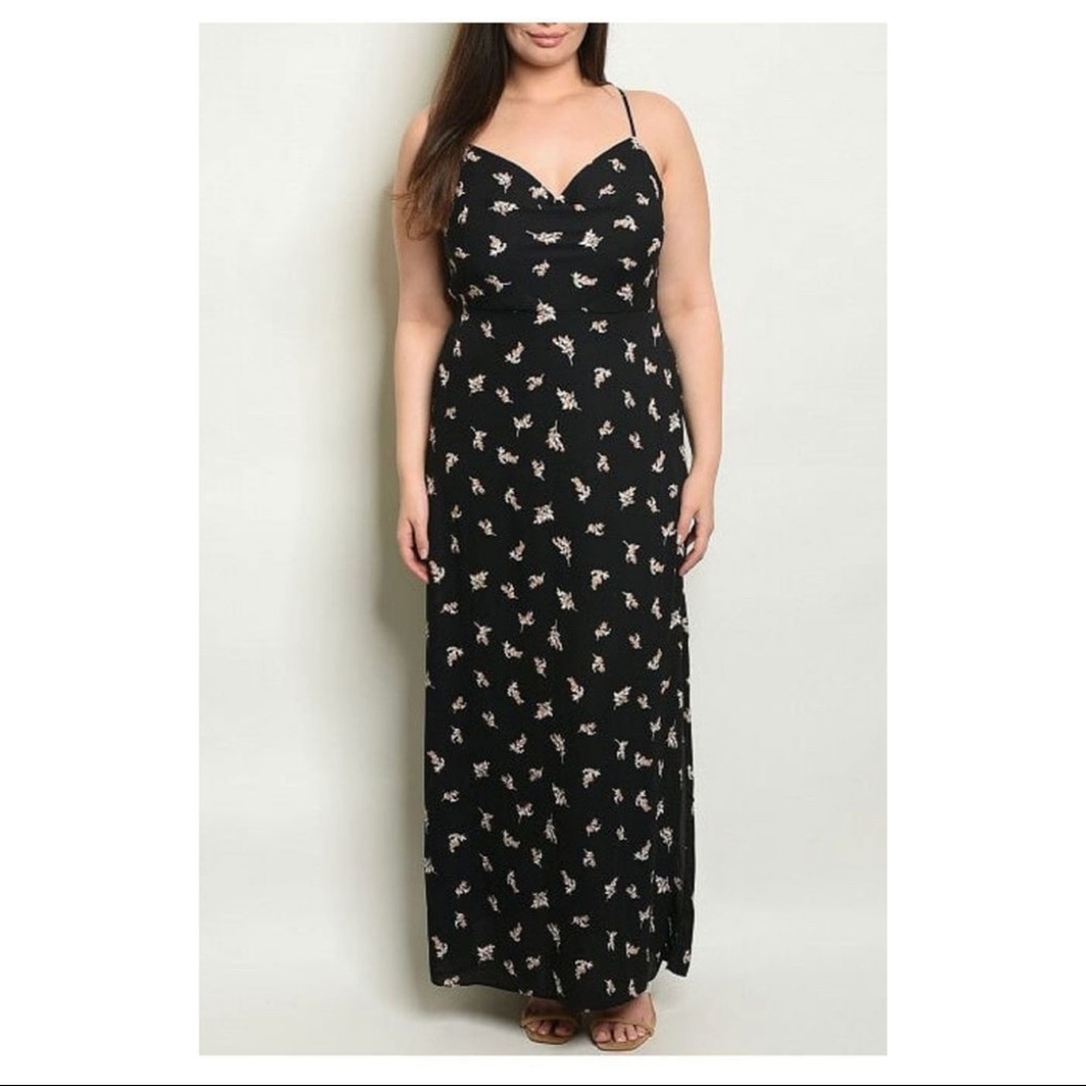 Plus Size Black Floral Maxi Sundress XXL